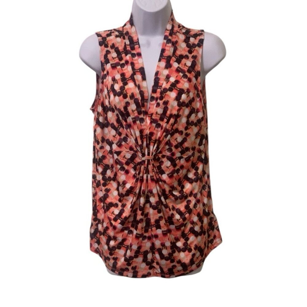 Kasper Womens Abstract V Neck Tank Top Size L Multicolor Sleeveless